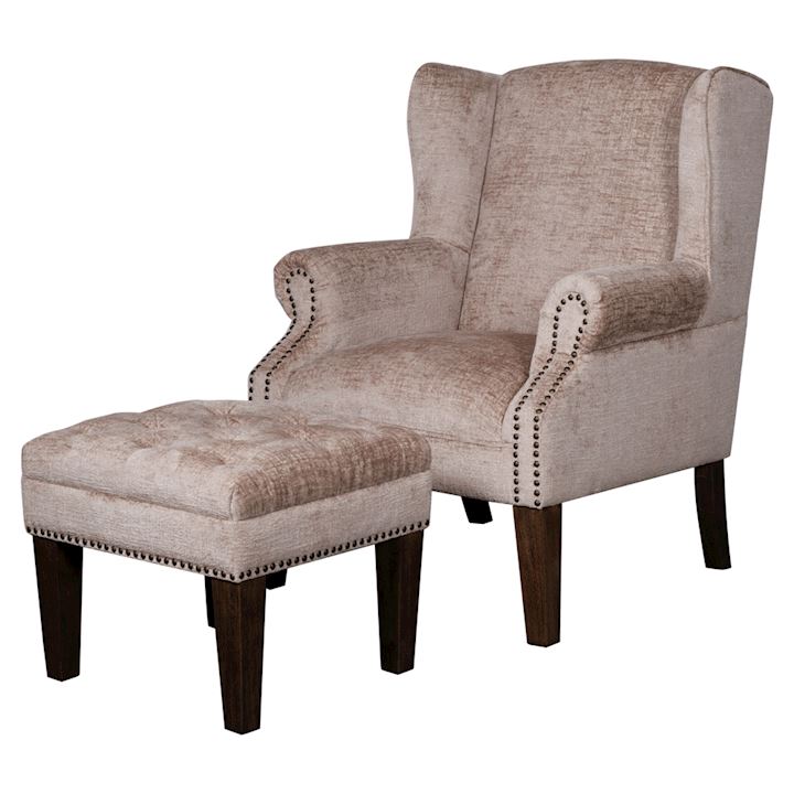 STONE WINGED ARM CHAIR AND FOOTSTOOL 74x79x100cm / 52x47x42cm