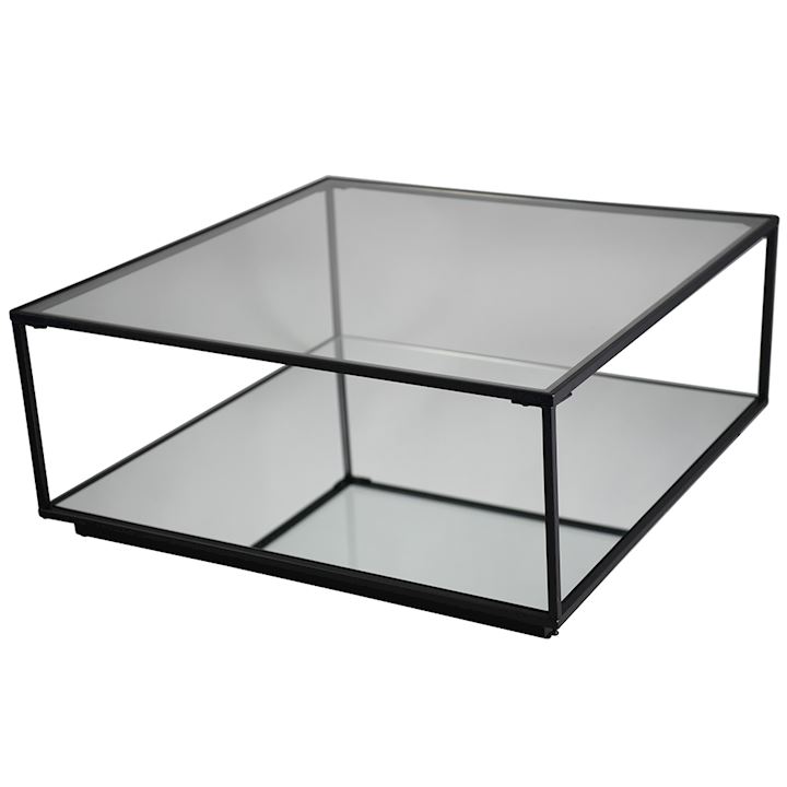 BLACK & GLASS COFFEE TABLE 100x100x43cm