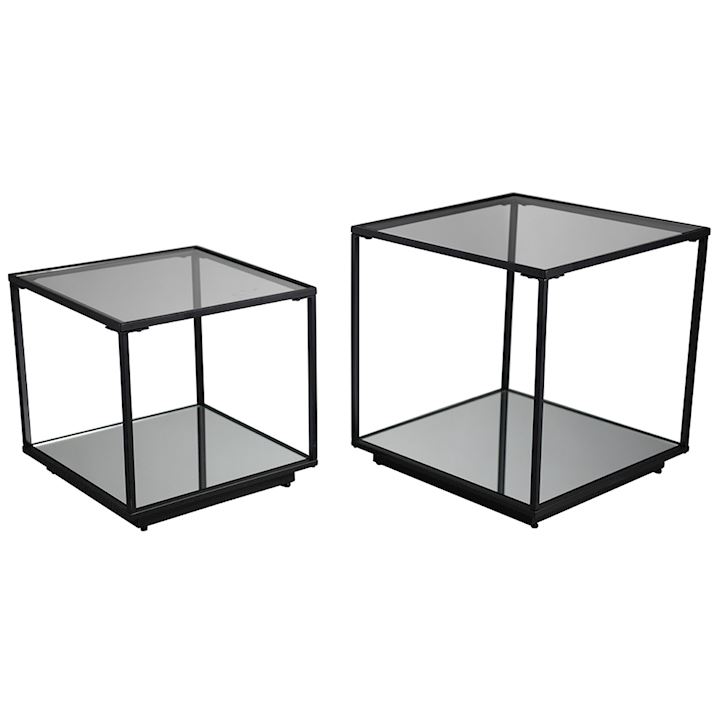 SET OF 2 BLACK & GLASS TABLES L: 59x59x61cm S: 51x51x50cm