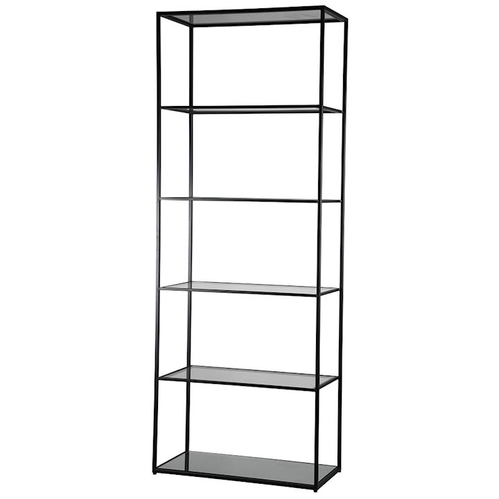 BLACK & GLASS SHELVING UNIT 81x38x215cm