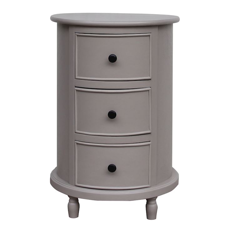 PEBBLE GREY 3 DRAWER ROUND SIDE TABLE 45x45x66cm