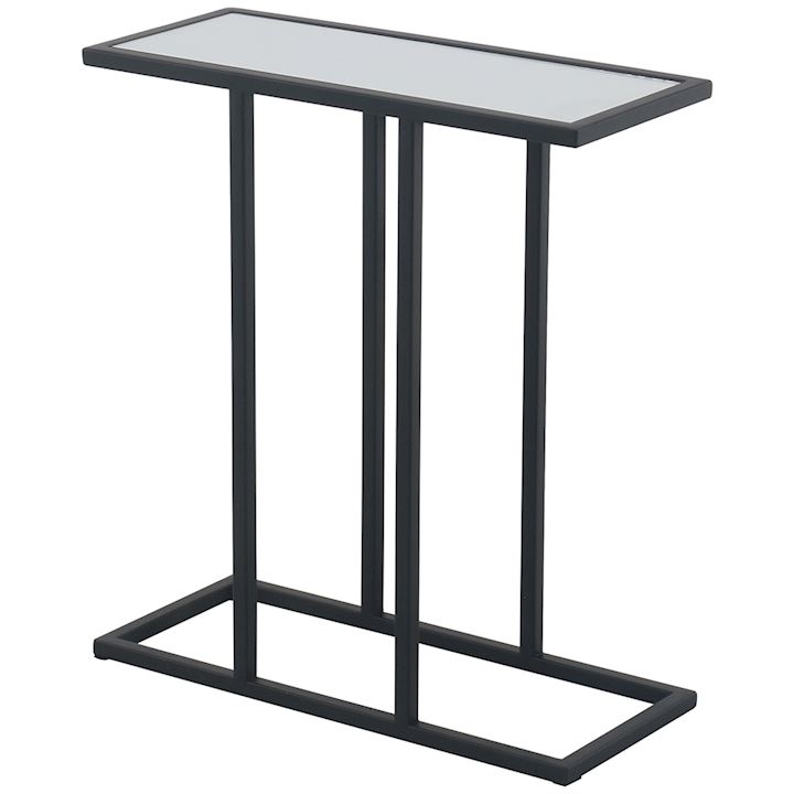 BLACK SOFA TABLE WITH MIRRORED GLASS 51x21x56cm