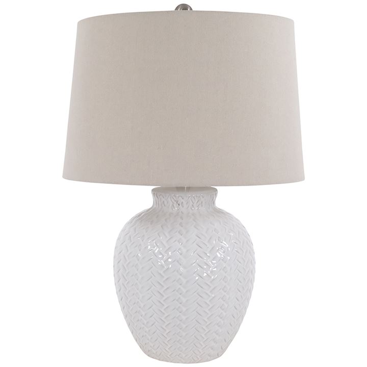 IVORY CERAMIC LAMP WITH OATMEAL SHADE 41x41x61cm