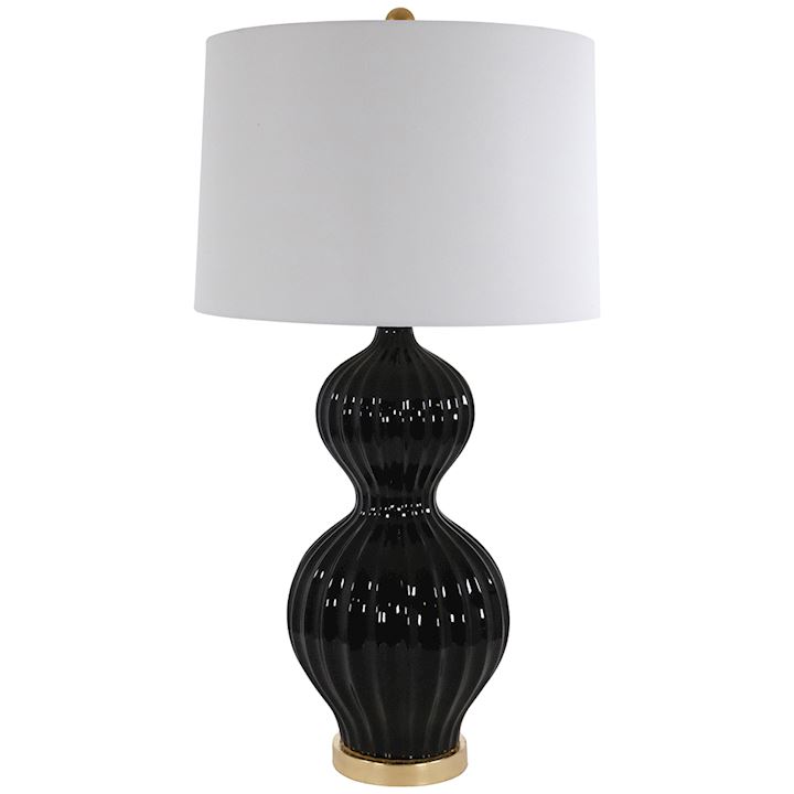 BLACK CERAMIC LAMP WITH OFF WHITE SHADE 43x43x82cm