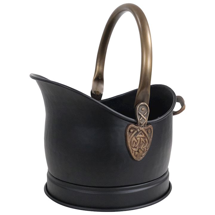 BLACK CELTIC COAL BUCKET WITH A/Q BRASS HANDLES 28cm