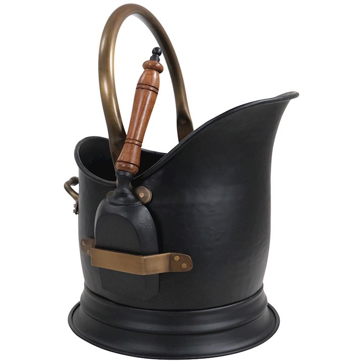 MEDIUM BUCKET & SHOVEL WITH A/Q BRASS HANDLES 29x29x32cm