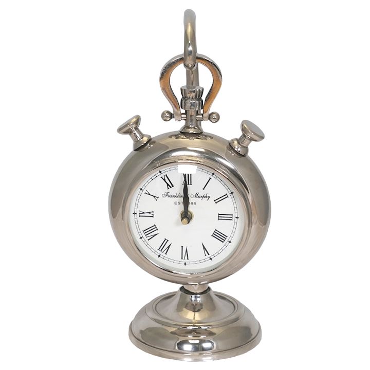 NICKEL ROMAN NUMERIAL CLOCK ON STAND 15x13x30cm